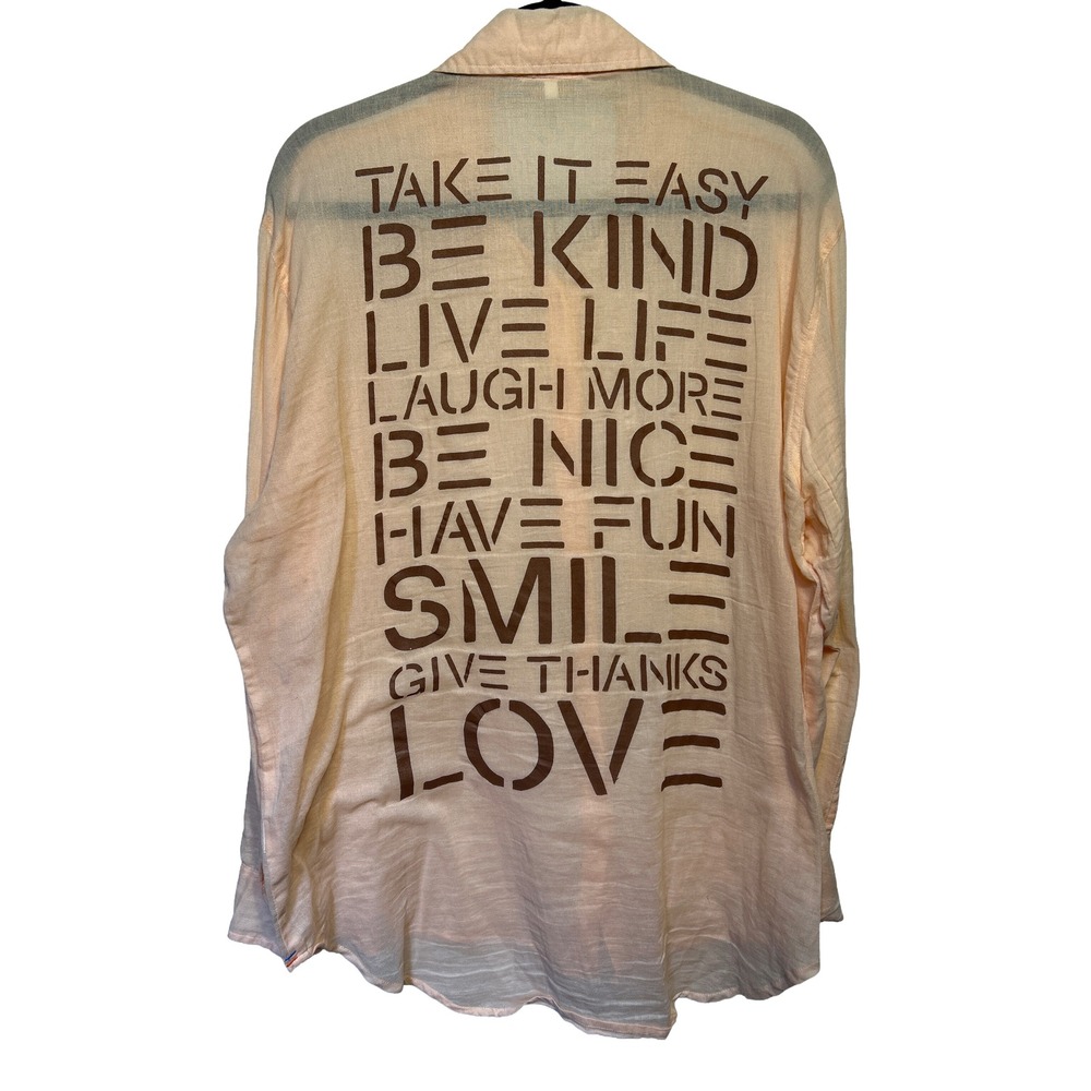 Sundry Inspirational Graphic Button Down Shirt Peach Pink Size 3/L‎ Beach Boho - Picture 5 of 7